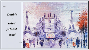 Paris Eiffel Tower Double Sided Scarf, Pink Purple Colour, Two images Warm Blend