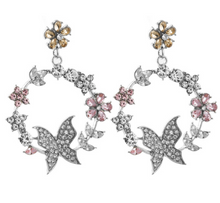 Load image into Gallery viewer, Silver Butterfly on a Flower Earrings