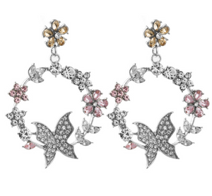 Silver Butterfly on a Flower Earrings