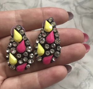 Yellow Pink Black Neon  Stud Earrings.