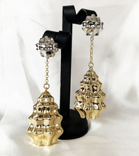 Load image into Gallery viewer, Large Silver &amp; Gold African Long Drop Earrings,