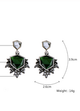 Load image into Gallery viewer, Silver &amp; Green Stone Stud Drop Earrings Art Deco