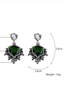 Silver & Green Stone Stud Drop Earrings Art Deco