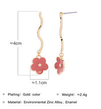 Load image into Gallery viewer, Cute Red Enamel Flower Dangle Earrings