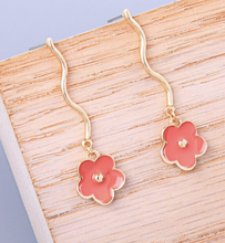 Load image into Gallery viewer, Cute Red Enamel Flower Dangle Earrings