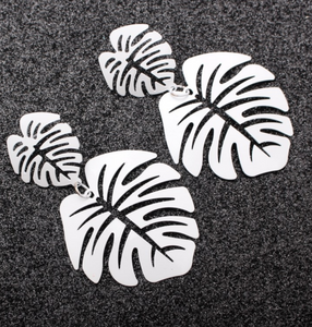 White Palm Leaf Earrings - Monstera Beach Fun