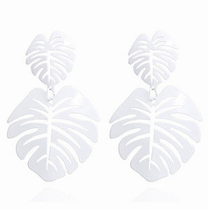 White Palm Leaf Earrings - Monstera Beach Fun