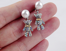 Load image into Gallery viewer, Cute Teddy Bear crystal &amp; pearl Earrings