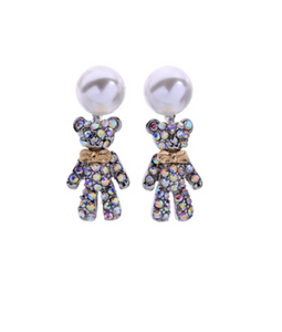 Cute Teddy Bear crystal & pearl Earrings