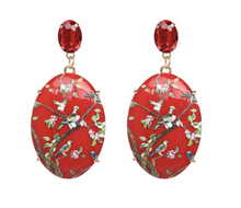 Load image into Gallery viewer, LARGE RED ORIENTAL BIRD OF PARADISE EARRINGS