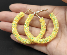 Load image into Gallery viewer, Yellow &amp; gold Sparkle Hoop Earrings