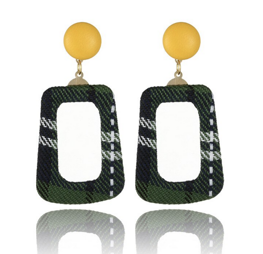 Green Tartan Fabric Earrings