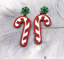 Load image into Gallery viewer, Red  Sparkle Candy Cane Earrings