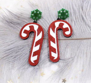 Red  Sparkle Candy Cane Earrings