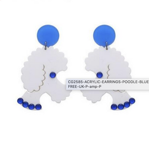 White Poodle Dog Acrylic Earrings