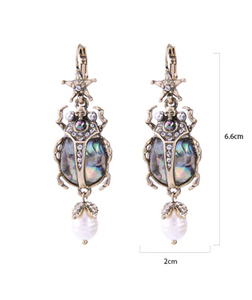 Pearl, Abalone & Gold Scarab Beetle Earrings