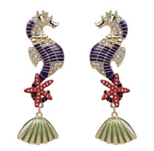 Load image into Gallery viewer, Purple Gold Seahorse Star Fish Earrings