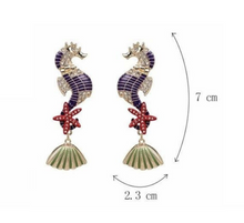 Load image into Gallery viewer, Purple Gold Seahorse Star Fish Earrings